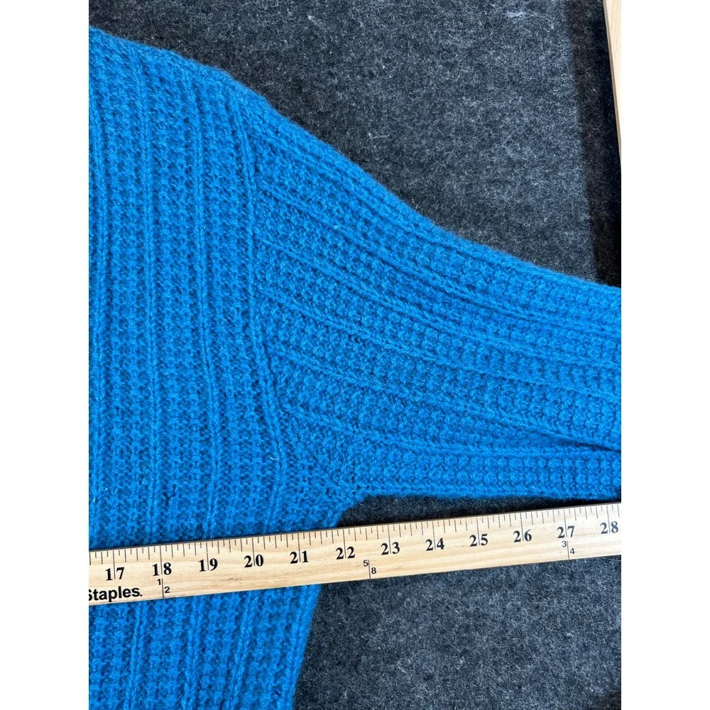 VTG 60s Wool Knit Cardigan Mens XL Blue Ribbed Button Front Sweater Rockabilly